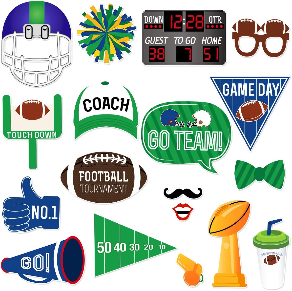 LUOEM 18PCS Super Bowl Photo Booth Props Football Photo Booth Props Creative Sports