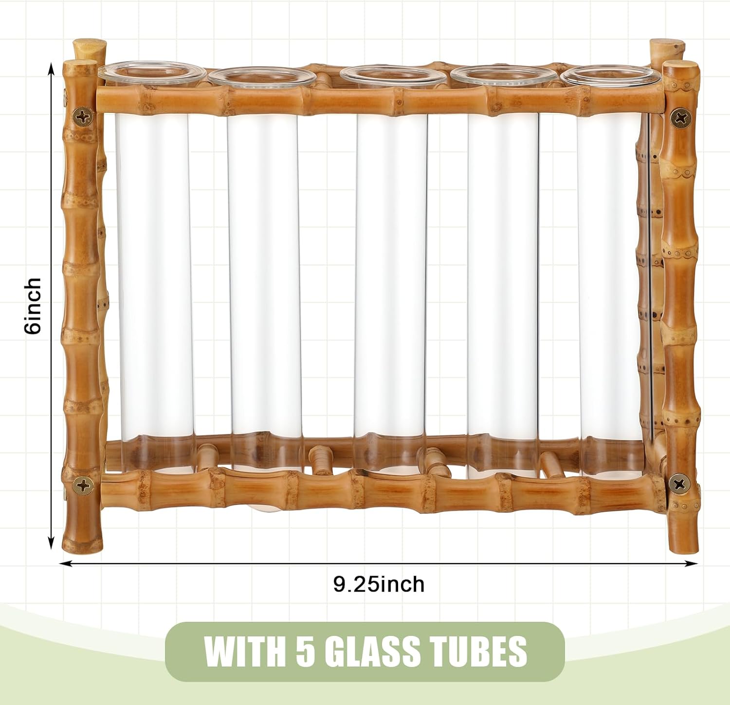 Natural Bamboo Vase with 5 Glass Tubes, Plant Propagation Station with Test Tube, Hydroponic Plants Cutting, Modern Art Decor Floral Display, Rectangular Planter for Home Decor Flower Holder