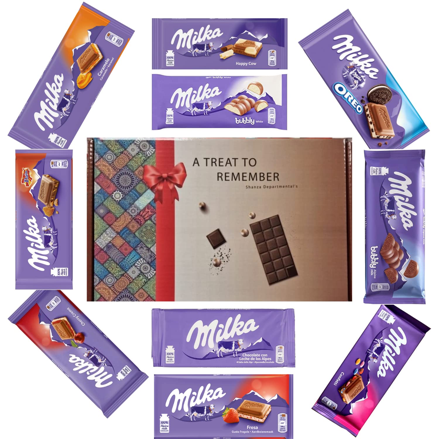 Milka Chocolate Gift Bar Box Different Flavours of Milka Chocolate ChristmasGift Box by Shanza Ltd