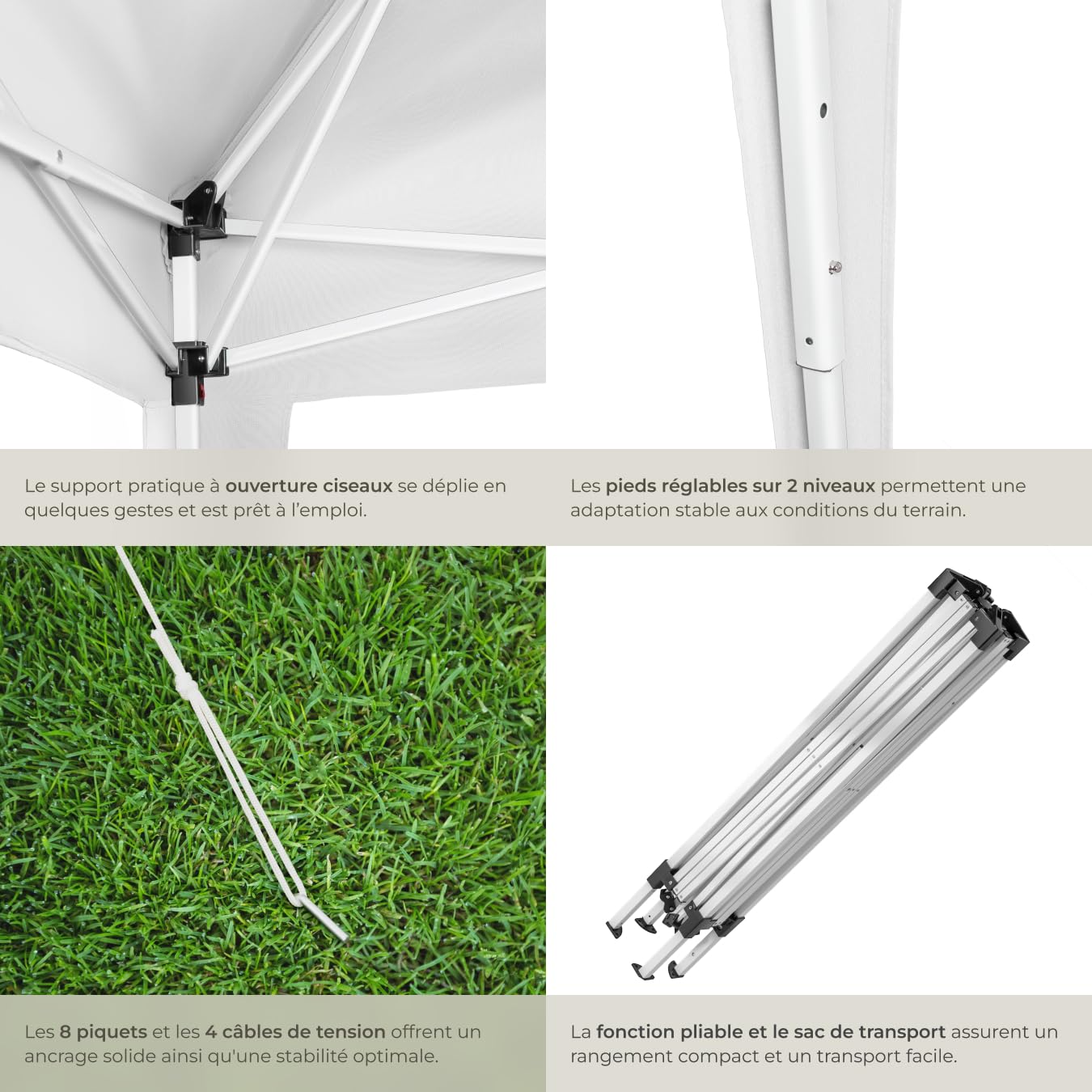 tectake® Tonnelle de Jardin 3x3m en Acier époxy Pliable Tente de réception Pavillon, Imperméable, Sac de Transport Inclus, Tonnelle terrasse Exterieur Tente de réception Barnum Mariage Baptême