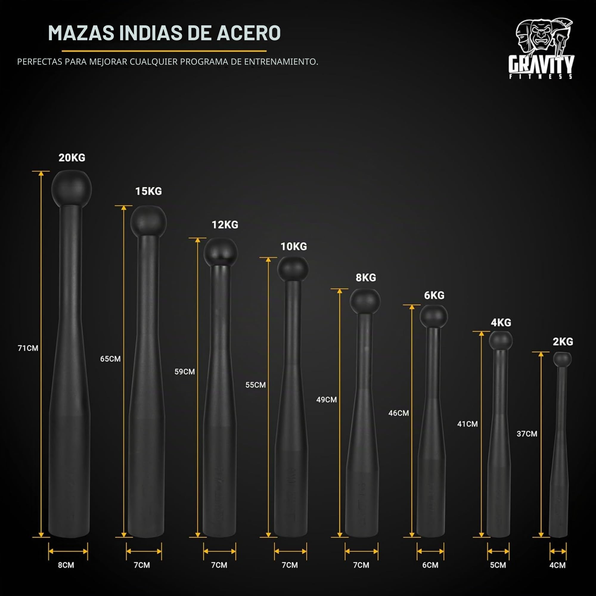Gravity Fitness Palos indios de acero, palos de hierro fundido