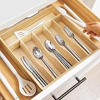 Vista 6 de Silverware Organizer, Kitchen Drawer Organizer 12"× 16" Pine Wood Utensil Holder and Cutlery Tray with Grooved Drawer Dividers, 7 Compartment