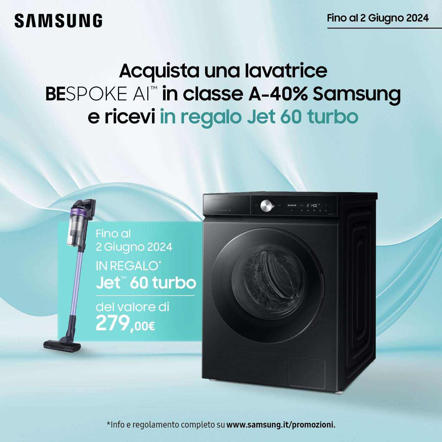 LAVATRICE SAMSUNG BESPOKE AI QUICKDRIVE WW11DB8B95GBU3 11 KG 1400 GIRI CARICO FRONTALE ECODOSATORE WIFI ECOLAVAGGIO DIGITAL INVERTER VAPORE NERO CLASSE A (Reacondicionado)