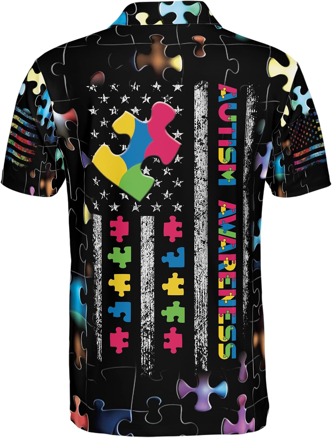 ThuhaTree Store Personalized Name Autism Awareness Hearts Colorful Men & Women Polo Shirt S-5XL, Polo Autism Shirt