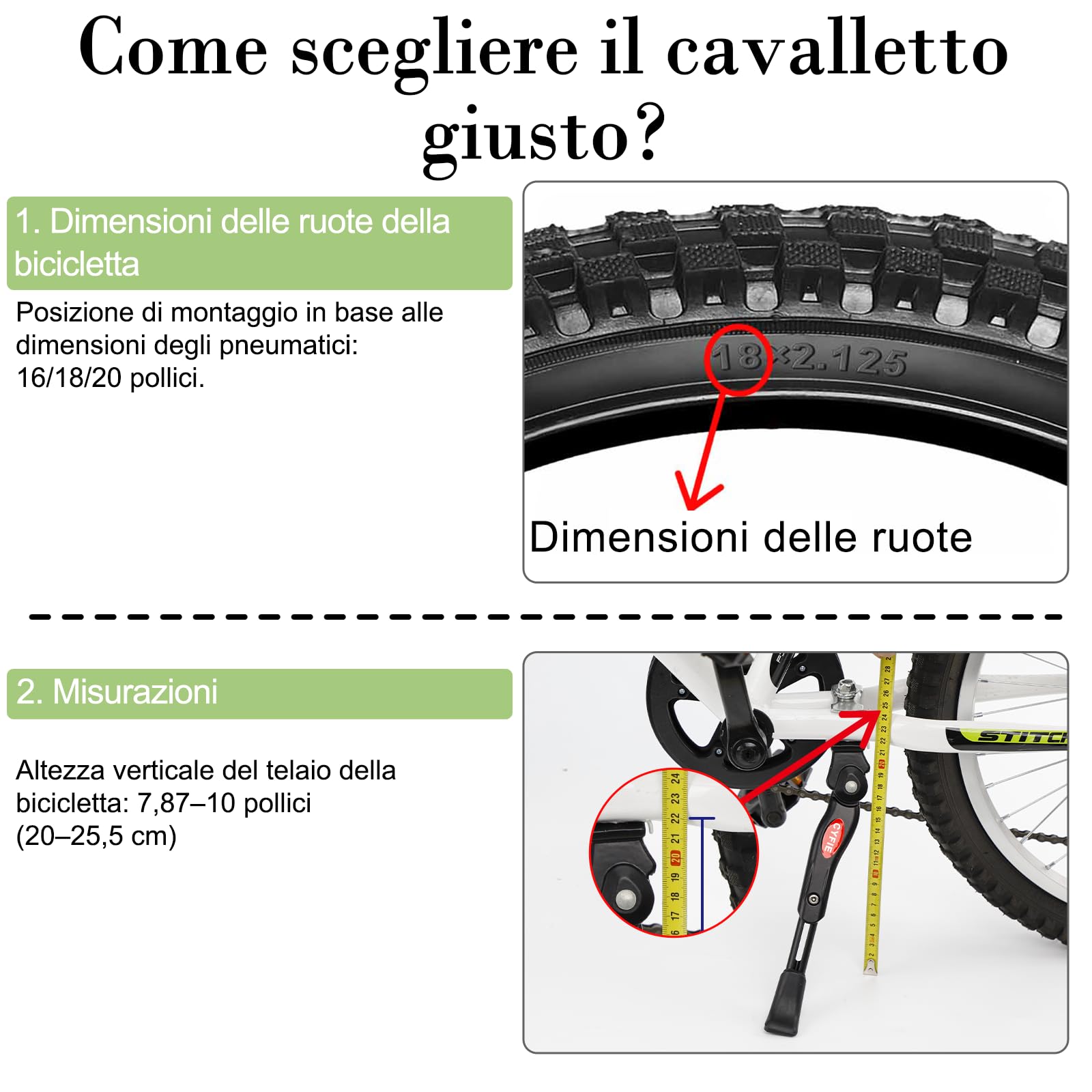 CYFIE Cavalletto per Bicicletta per Bambini, portabici da 16 a 20 Pollici, Regolabile in Altezza e Supporto Laterale Universale, Durevole in Lega di Alluminio