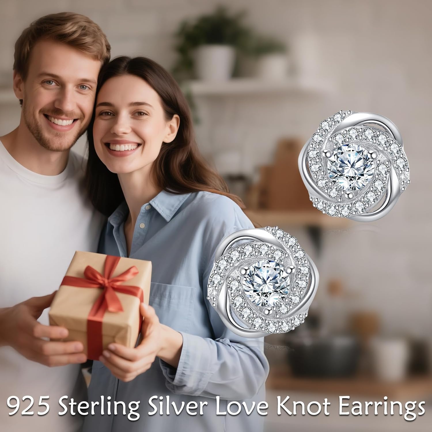 0.6ct Moissniate Love Knot Earrings Sterling Silver Twist Knot Earrings Jewelry Gift for Women