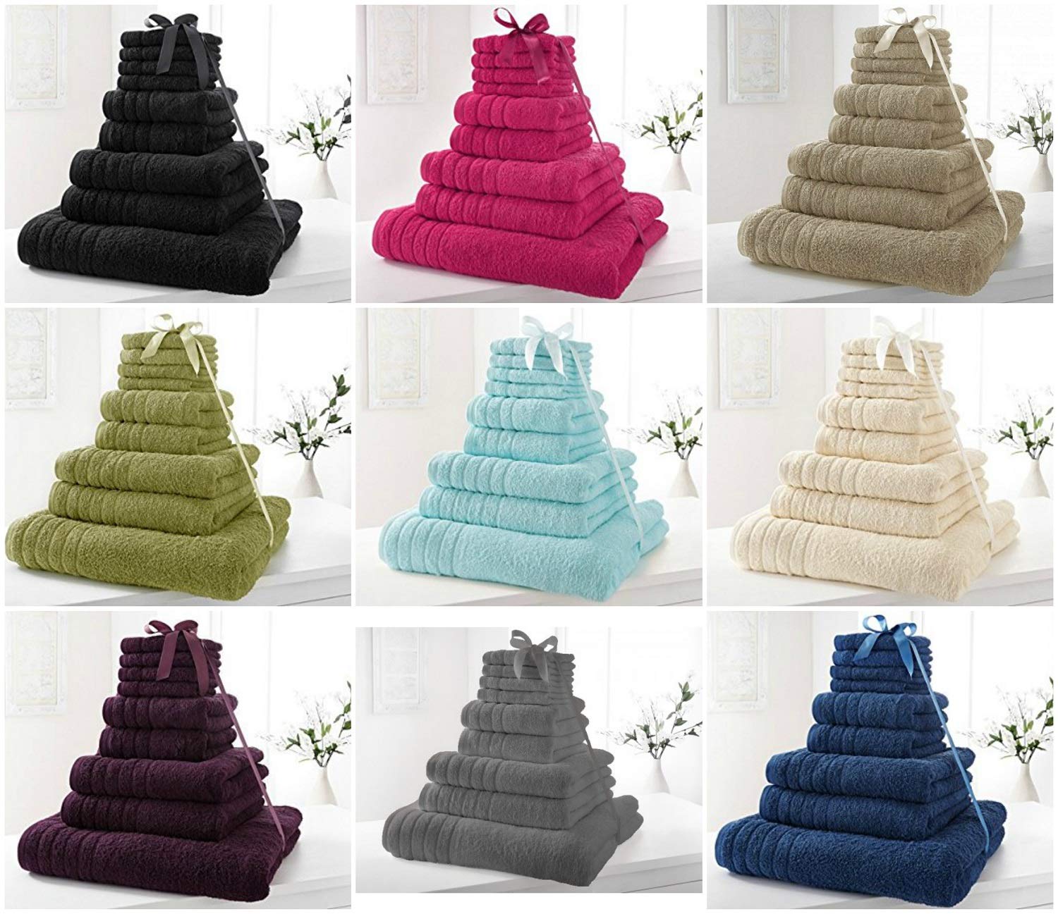 Voice7 100% Cotton 9 Piece Towel Set (4 Face + 2 Hand + 2 Bath Towels + 1 Bath Sheet) - Soft Extra Absorbent Bathroom Towels Bale (Latte/Beige)