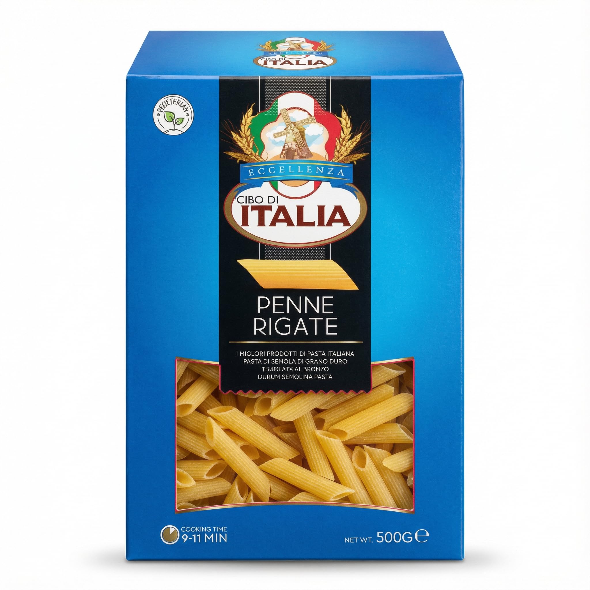 Penne Rigate Pasta 500g | Made from 100% High Grade Durum Wheat Semolina | Vegetarian | Authentic Italian Style | Al Dente Texture