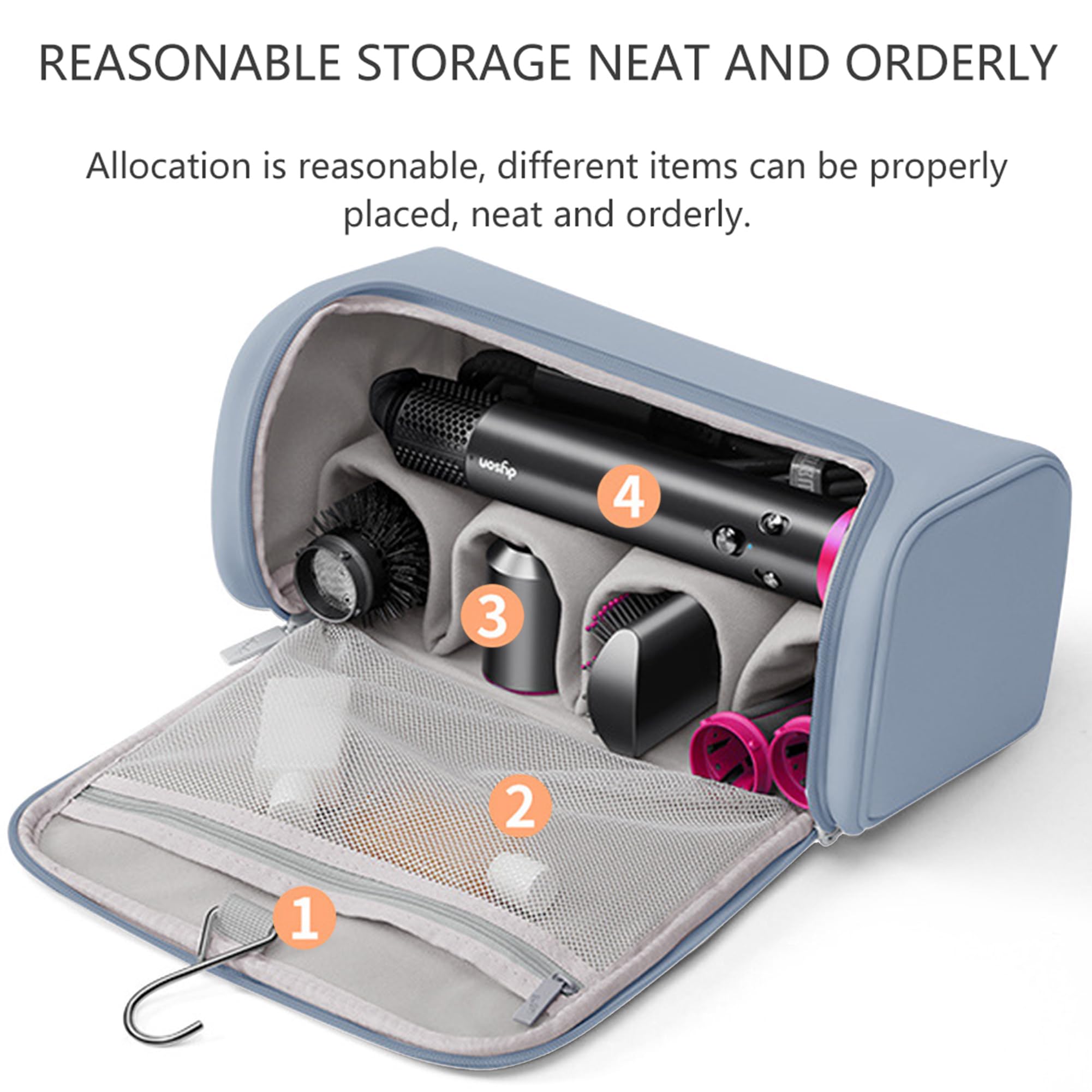 Reisetasche für Haartrockner, Tragbare Aufbewahrungstasche für Haartrockner mit Aufhängehaken, wasserdichte Organizer-Taschen für Haartrockner, Kompatibel mit Dyson Airwrap und Zubehör (Blau)
