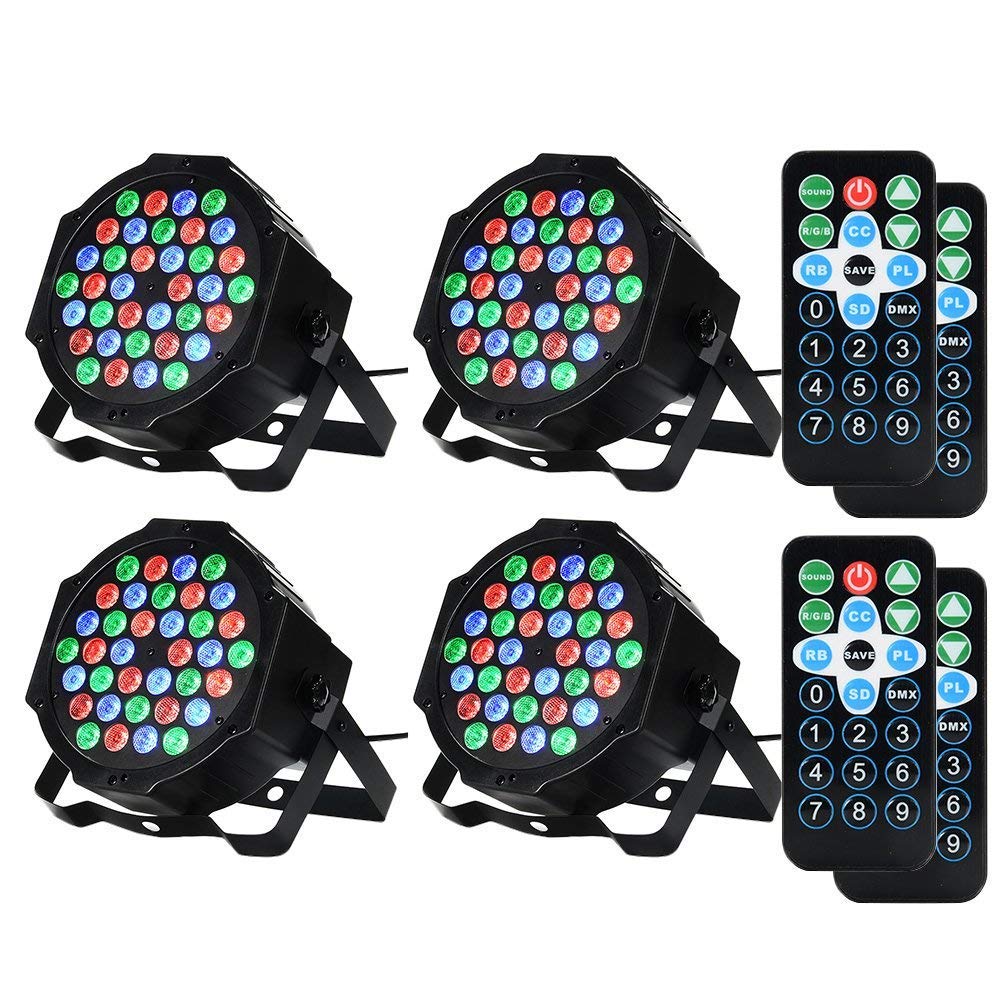 Litake Lot de 4 projecteurs LED par RVB 36 LED pour discothèque, télécommande DMX, activé pour DJ, fête, spectacle, bar, Halloween, Noël