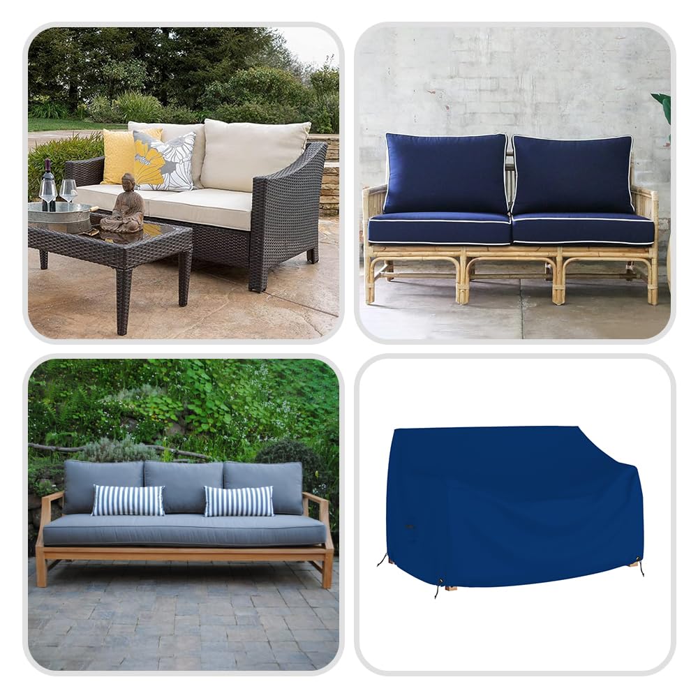 Pokrowiec outdoorowy 'Loveseat' 45 ml wodoodporny - 100% odporny na warunki atmosferyczne pokrowiec na sofę na patio z kieszeniami powietrznymi i paskiem do ściągania do wygodnego dopasowania (76 szer. x 90 cm x 90 cm x 15 FH, niebieski)