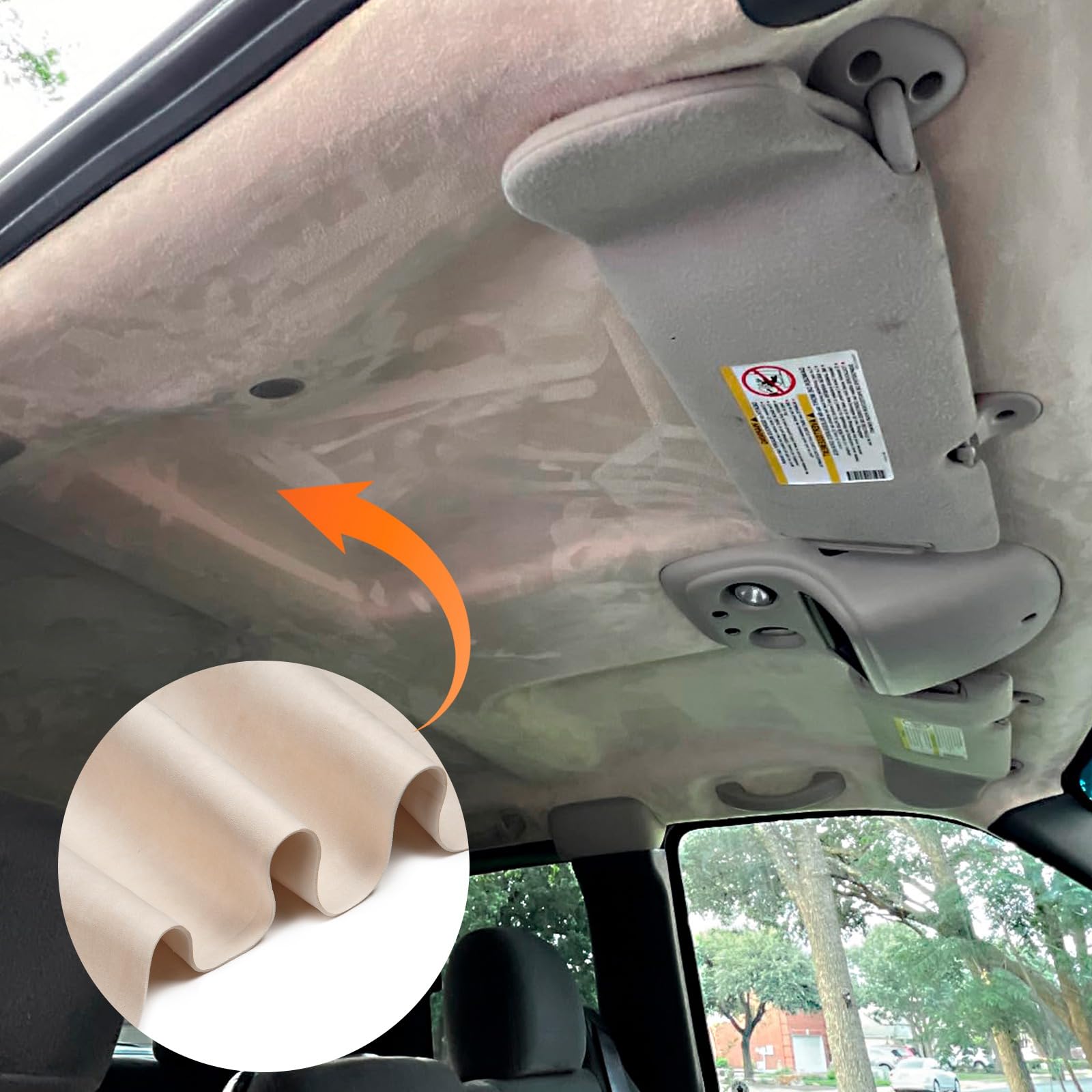 Blueshyhall Stoff per tettuccio auto in simil-pelle con schiuma, 250 x 150 cm, 380 g/m², Rivestimento per headliner, tessuto per riparazioni per auto, camper, barche e mobili fai-da-te (Beige)