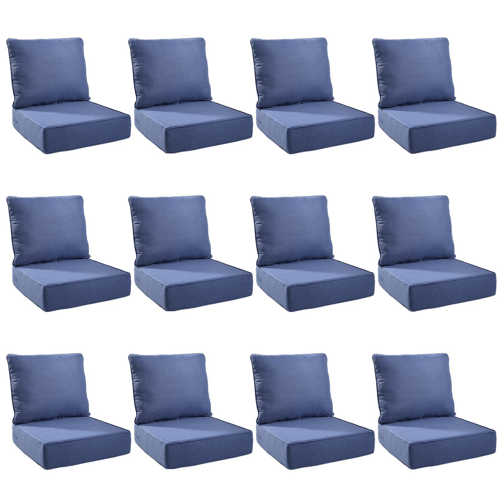 Outdoor Cushion Set for Patio Furniture, UV Resistant, Water Resistant - 6 Inch Thick Foam Garden Cushions – 22x24 Inch Patio Seat Covers for Chair/Sofa/Couch | Blue | 12-Pack |