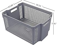 Vista 2 de Cestas de almacenamiento apilables de plástico grandes, contenedor de almacenamiento apilable gris, paquete de 6