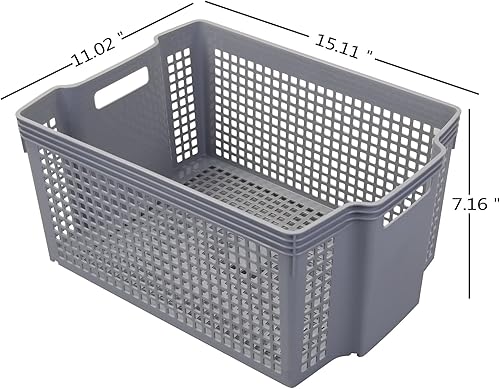 Miniatura 2 de Cestas de almacenamiento apilables de plástico de 17 L, contenedor de almacenamiento apilable gris, paquete de 6