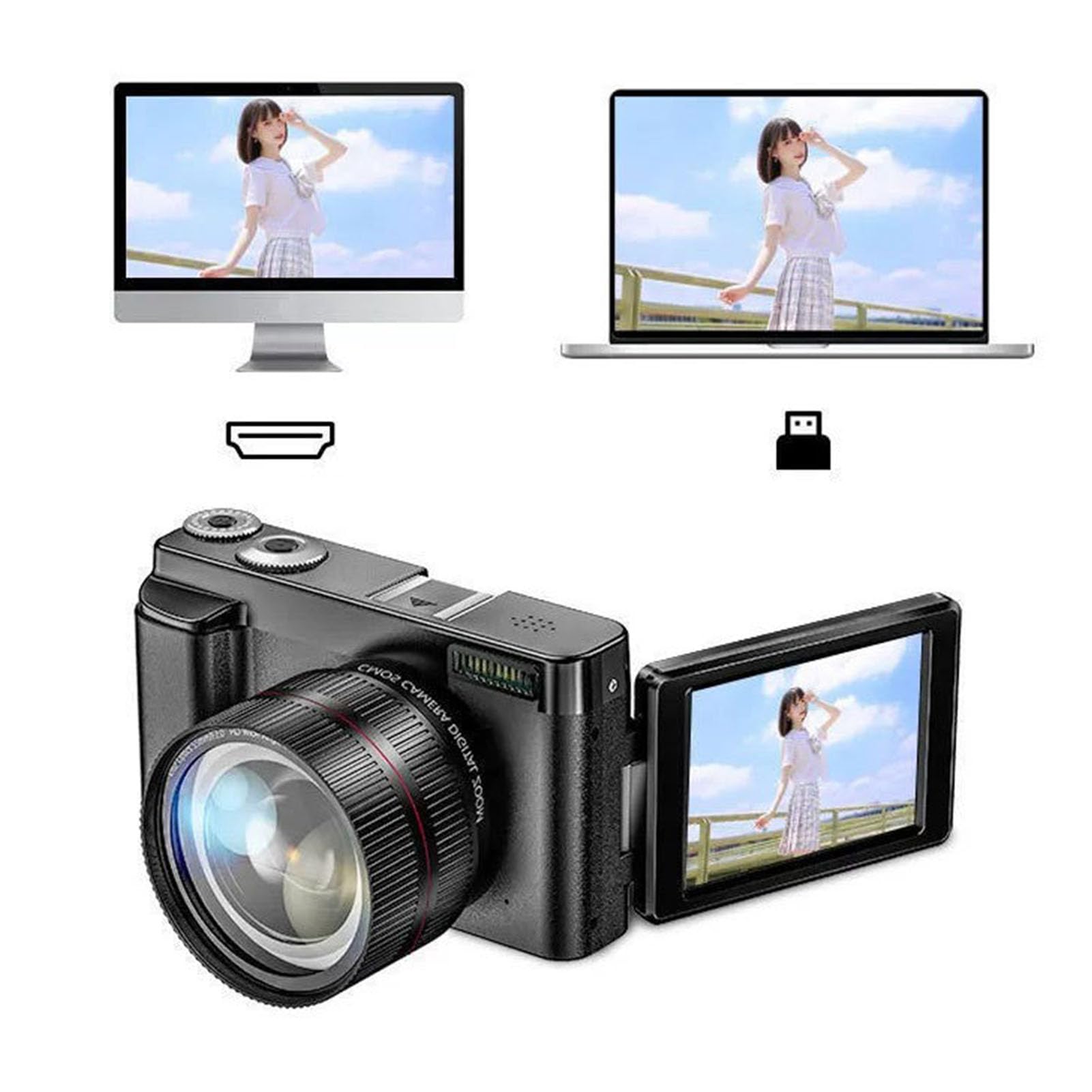 Fotocamera Digitale 4K, Fotocamera Digitale Compatta HD, Zoom 16X con Messa a Fuoco Automatica, Schermo Ribaltabile da 3 Pollici, Flash Integrato, Supporto Luce LED