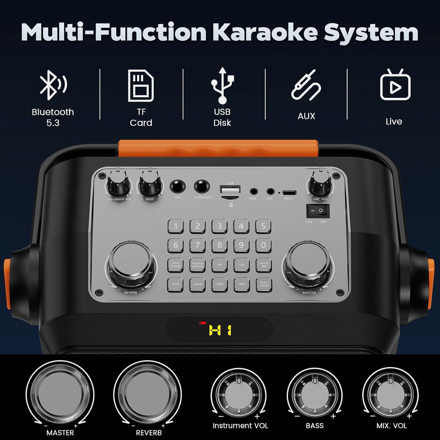 JYX Karaoke Anlage mit 2 Mikrofonen Ohne Verzögerung, Einstellbare Bässe & Echo für klaren Sound, 120W Leistung, Bluetooth 5.3, USB/AUX/TF, Ideal Für Familienfeiern, Partys & Outdoor-Aktivitäten