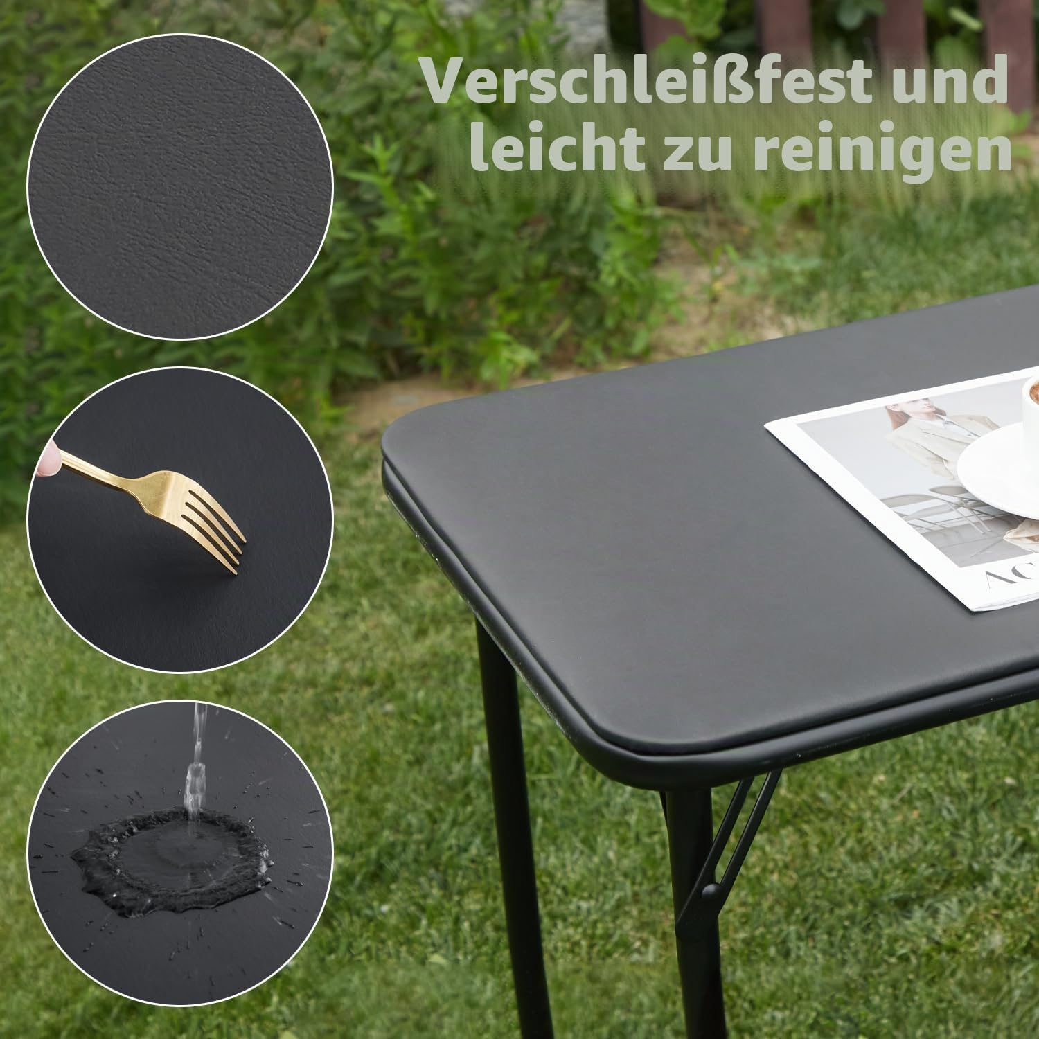 KAIHAOWIN Klapptisch 47 x 97 x 70 cm, Campingtisch Klappbar mit Pulverbeschichtete Stahlbeine, Schreibtisch Schwarz, Esstisch ohne Montage für Küche, Wohnzimmer und Garten