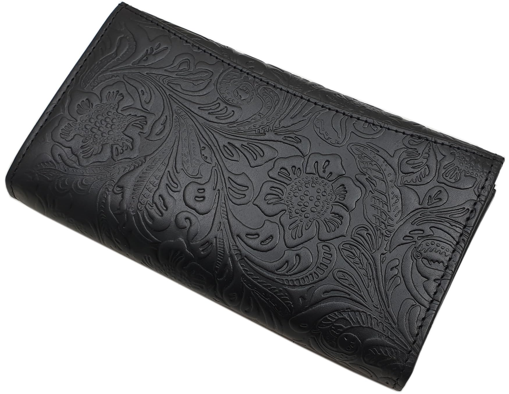 myledershop Cartera de camarero de piel de vacuno, con diseño de lianas en color negro
