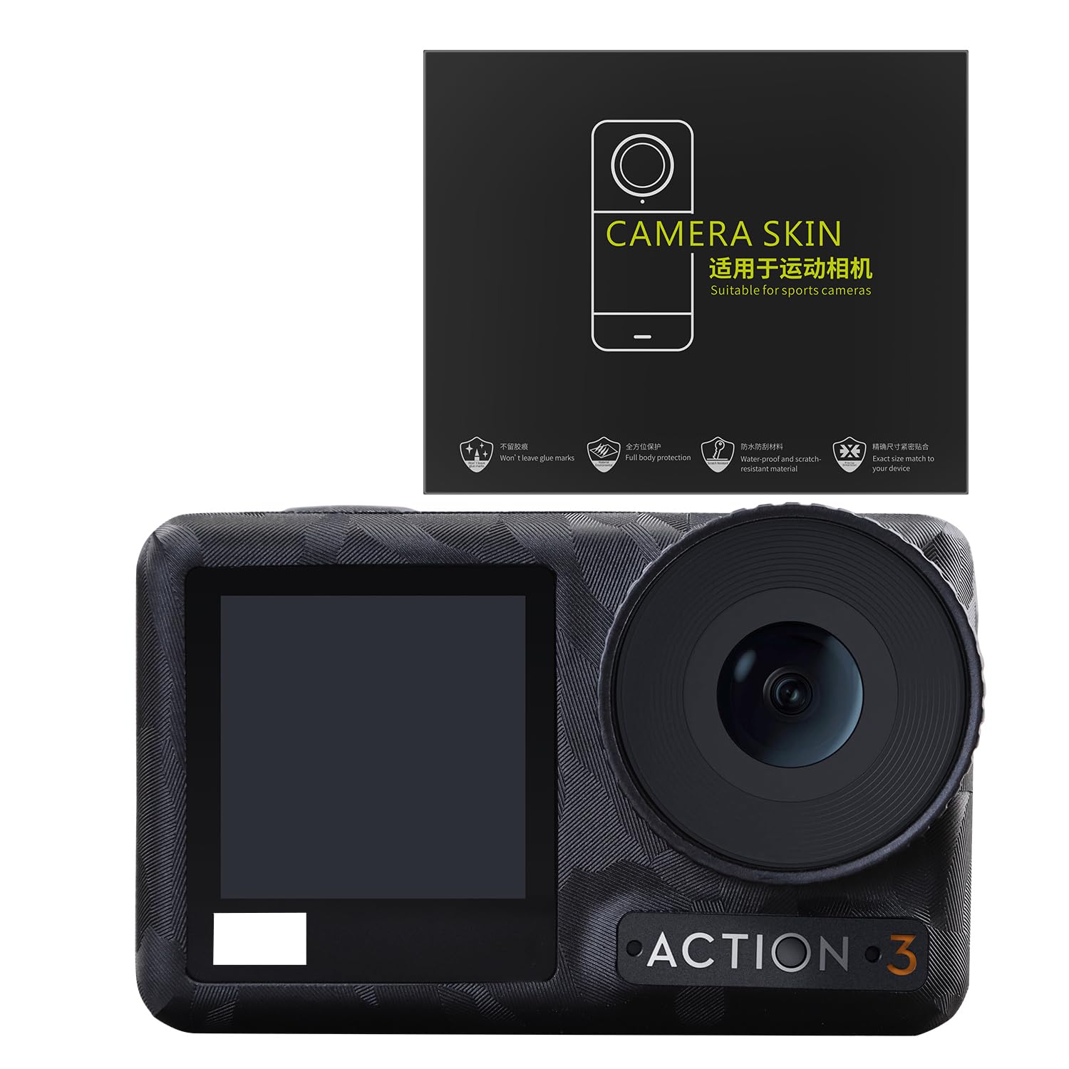 uconsmimo Camera Skin for DJI Osmo Action 3 Protective Sticker Camouflage Black Skin Decals for Osmo Action 3 Accessories Full Wrapped Anti-Scratch