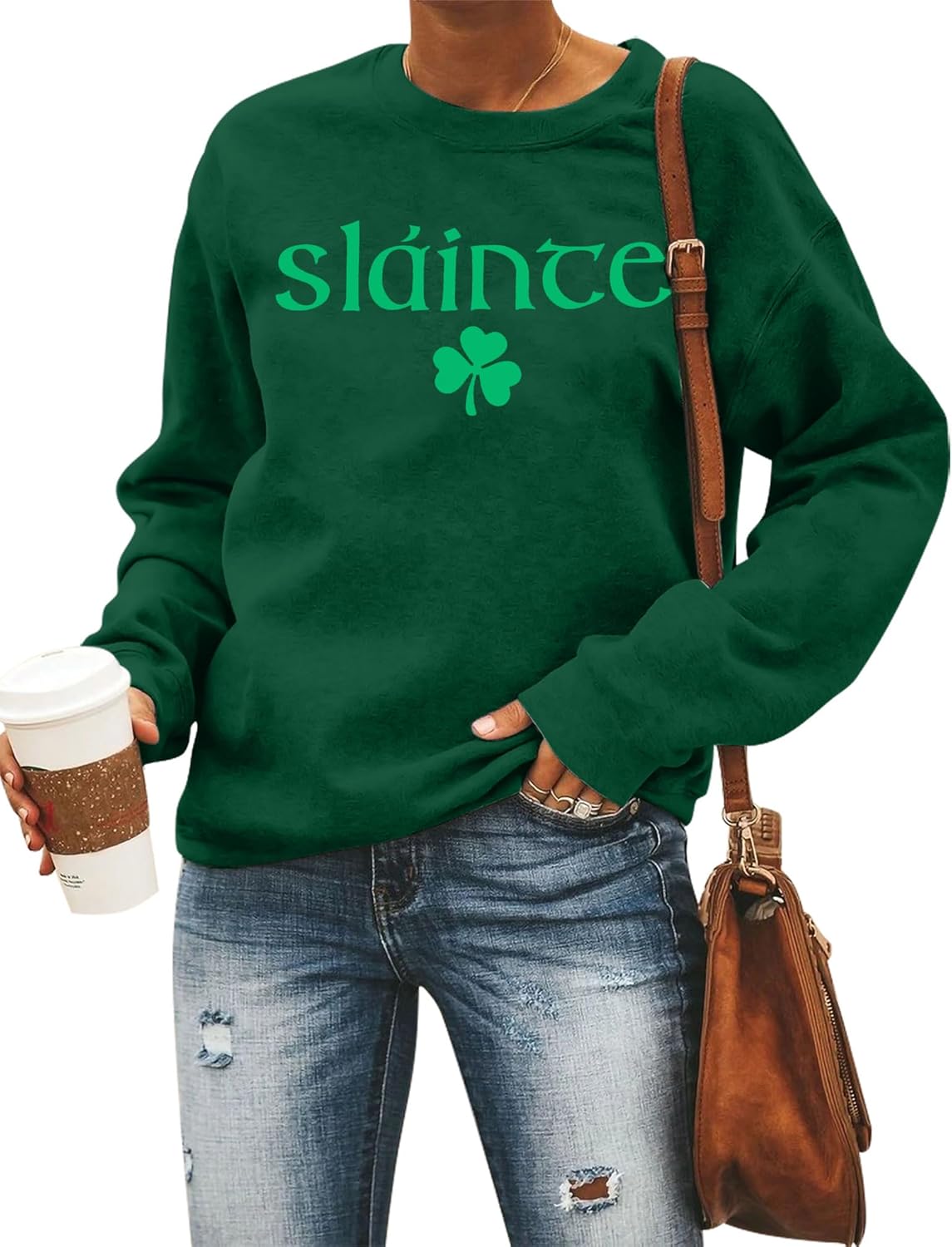 MOUSYA St Patricks Day Sweatshirt Women Slainte Shirts St Pattys Shirt Shamrock clover Printed Long Sleeve Tops
