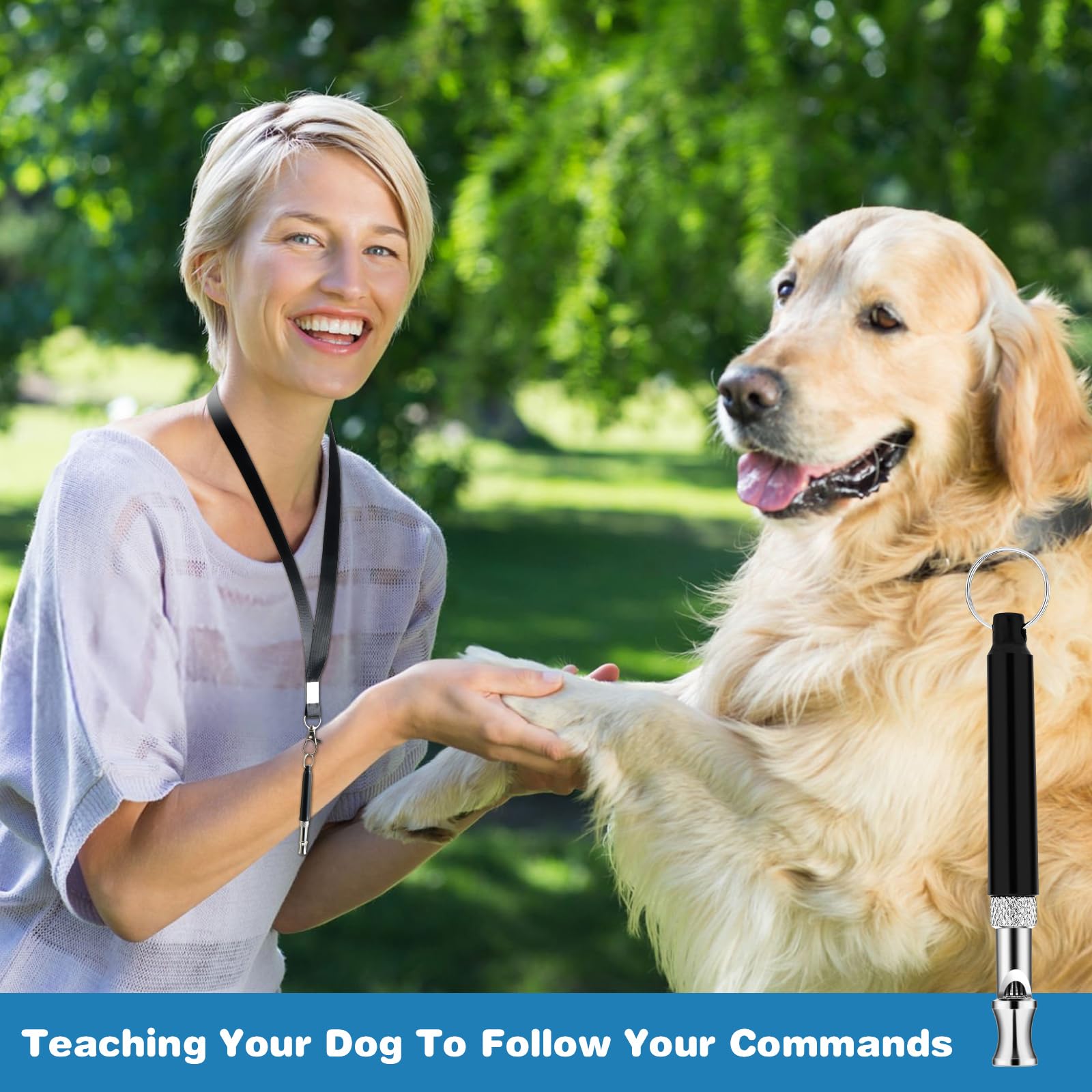 Lot de 2 sifflets professionnels pour arrêter les aboiements, sifflets professionnels de dressage de chiens avec cordon, outils de dressage à ultrasons réglables noir et blanc pour arrêter les