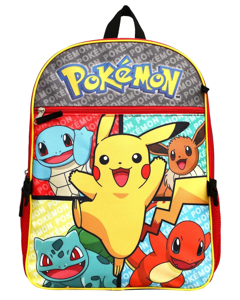 Bioworld Pokemon 5 Piece Backpack Set Supply Case Key Chain Pendant Kids School Travel Backpack Set