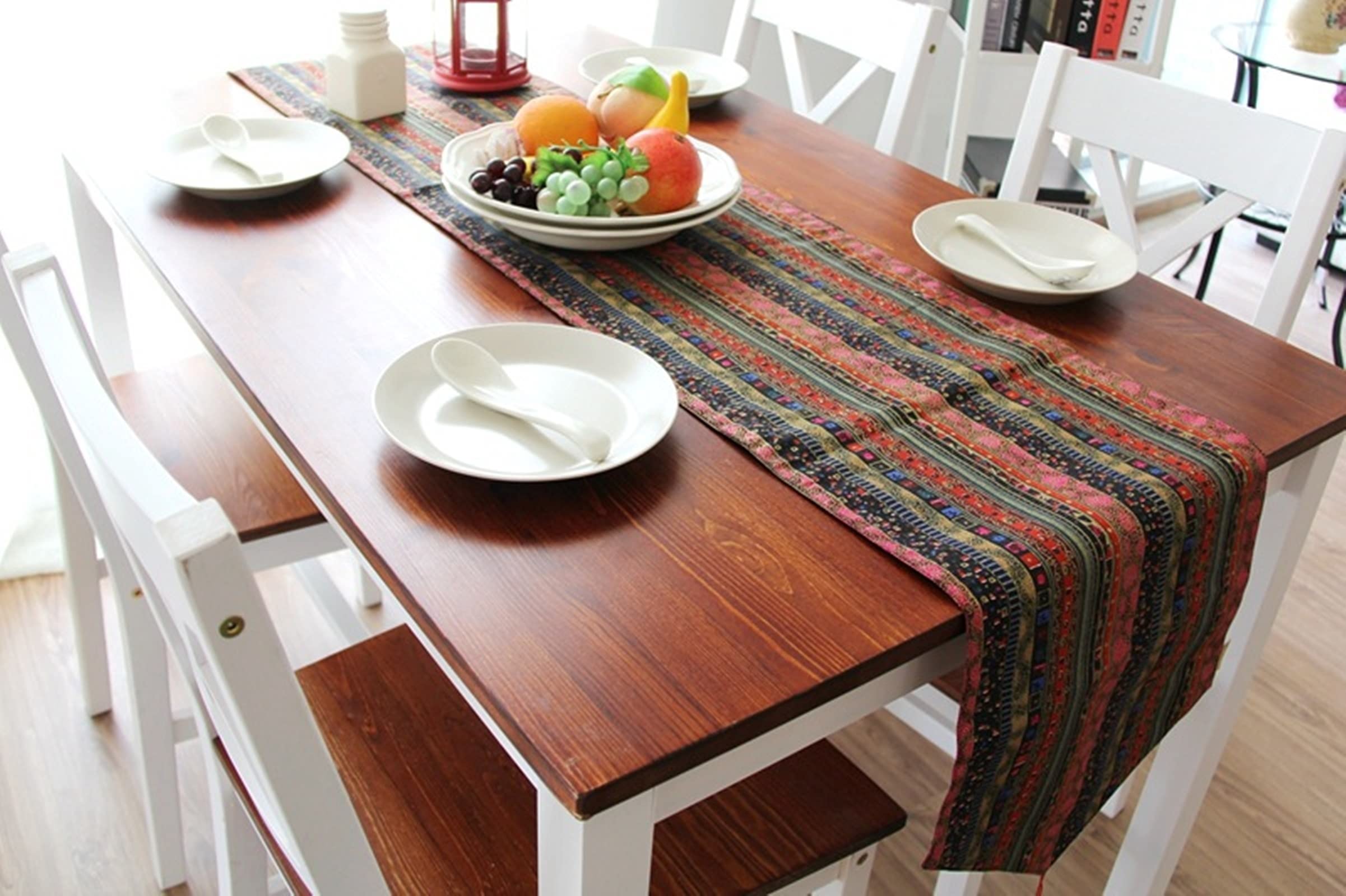 Runner Moderno 30x180CM Scanalature Runner da Tavolo Rosso Cotone - Stile 4
