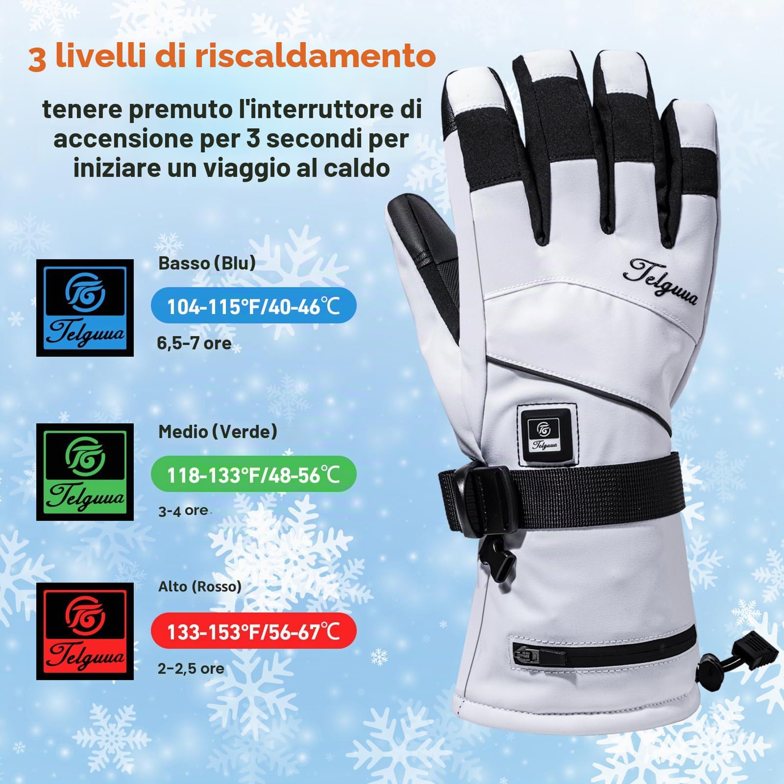 Telguua Guanti Riscaldati per Uomini Donna,7.4V 5500mAh Ricaricabili Guanti Riscaldanti Elettrici 3 Livelli di Riscaldamento Touchscreen Con Riscaldamento Dita per Moto Sci