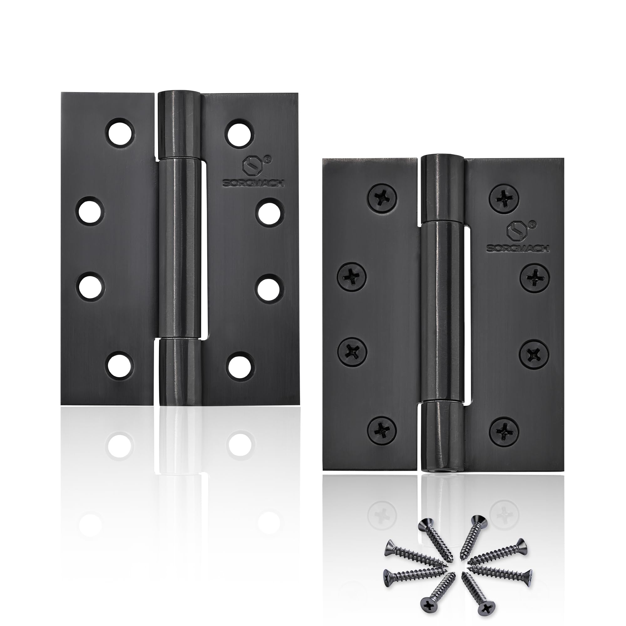 2 Pcs 4 Inch Stainless Steel External Door Hinges, Heavy Duty, Black, for Wood, 304 Stainless Steel
