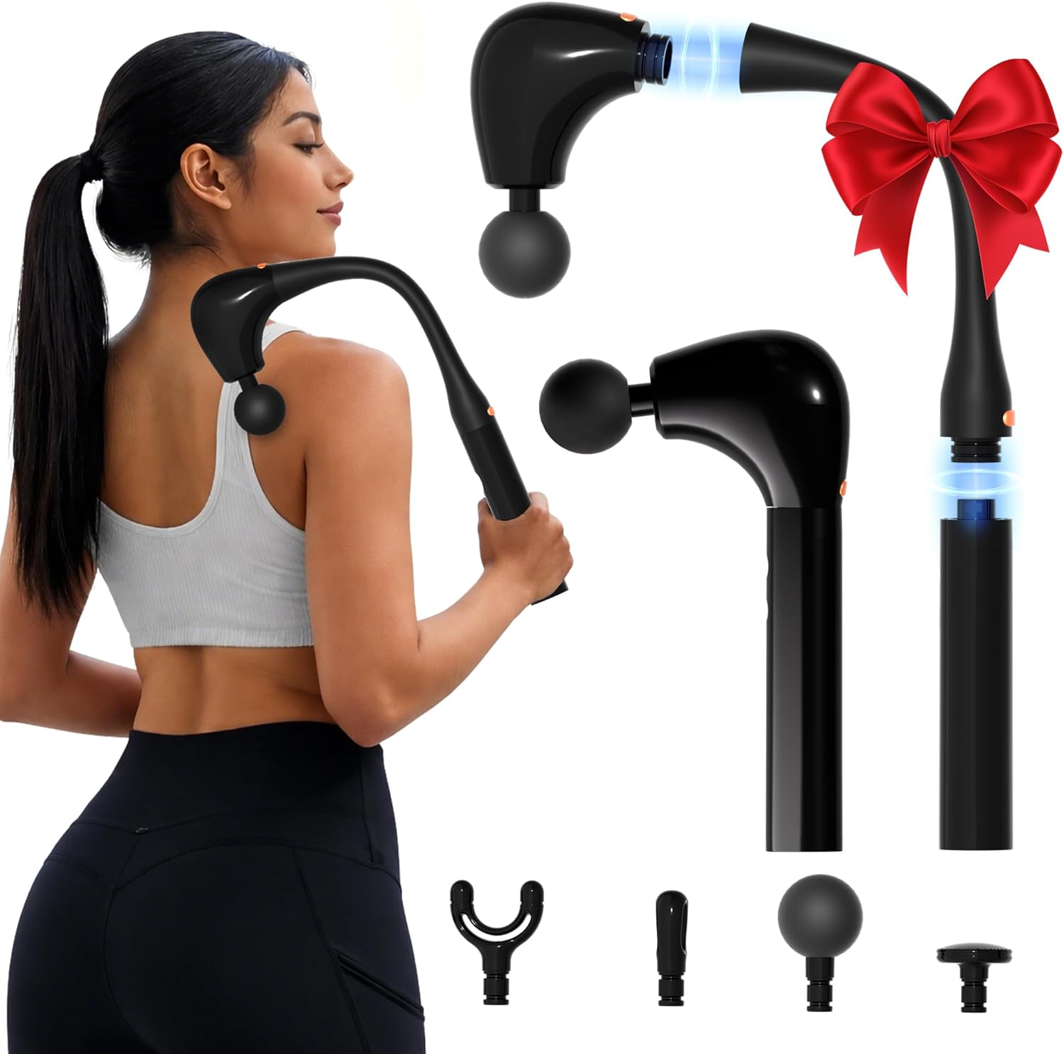 Massage Gun Deep Tissue with Extension Handle Professional Percussion 2-in-1 Detachable Back Massager for Pain Relief,Muscle Relief Massager for Shoulder Back Thigh Waist&Neck (Upgraded)