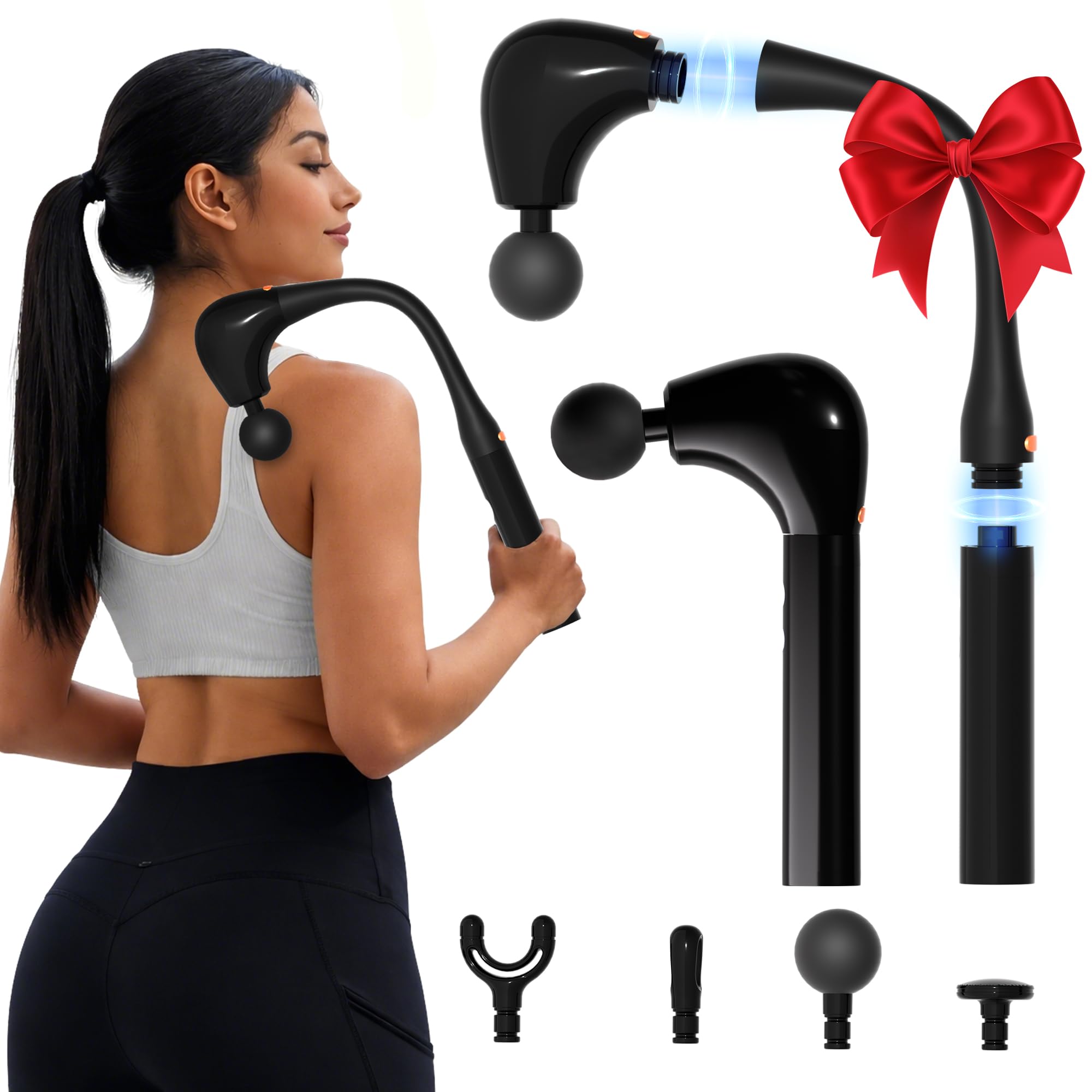 Massage Gun Deep Tissue with Extension Handle Professional Percussion 2-in-1 Detachable Back Massager for Pain Relief Muscle Relief