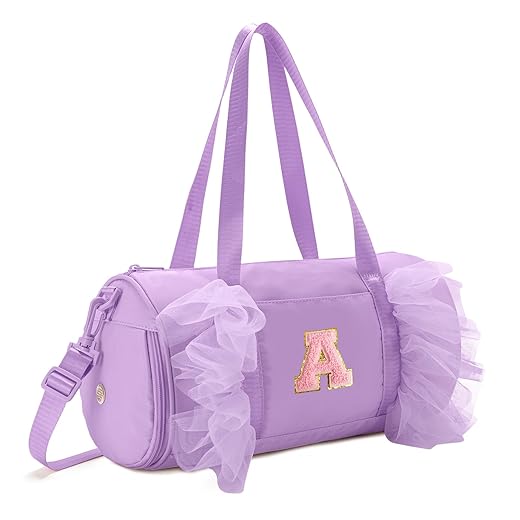 Gitus Birthday Gifts for Girls Age 4-8 Personalized Dance Bag Duffle Bags with Initial Letter Patch Ballets Bag for Girls Mini Travel Tote (Lavender-A)