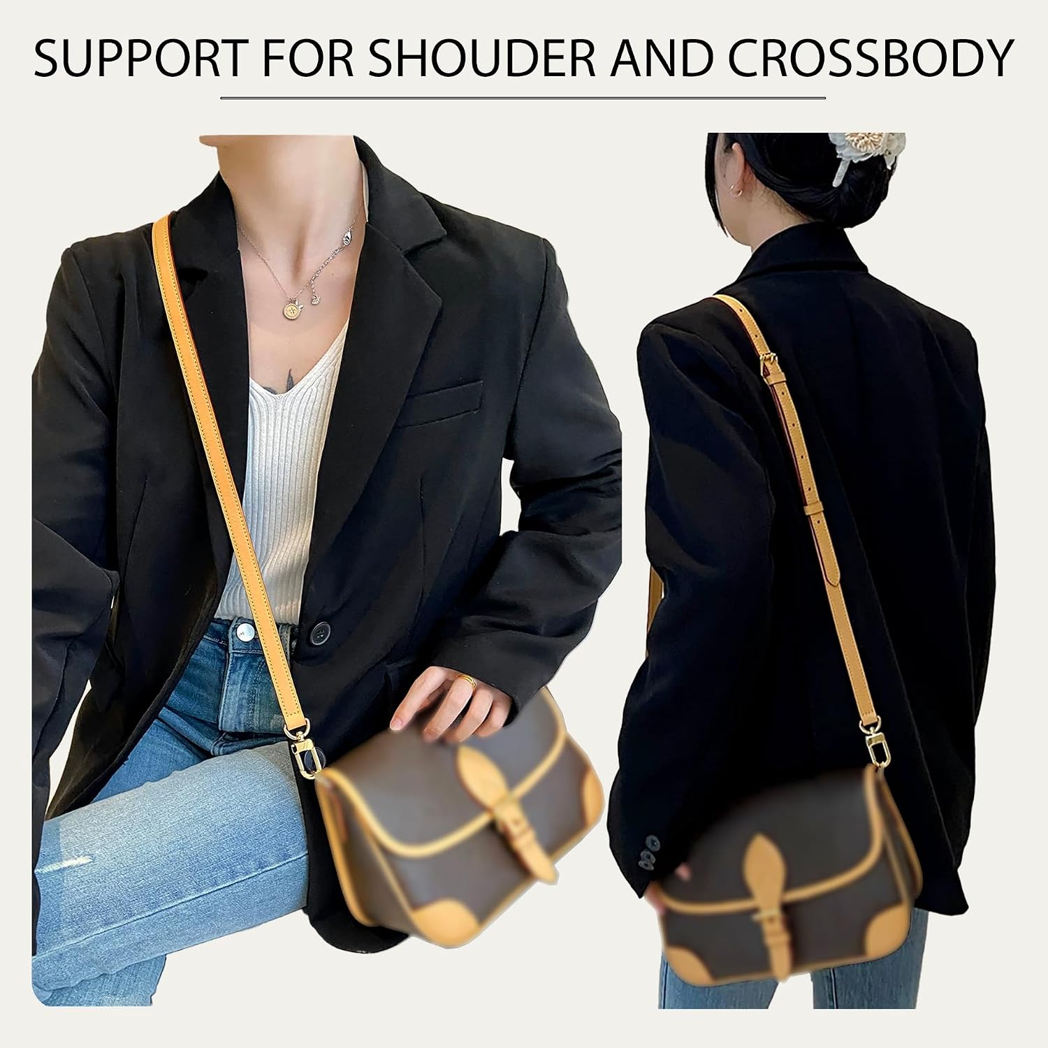 Vachetta Leather Purse Straps Replacement Crossbody for L V Speedy Pochette Alma Boulogne Diane Handbags, Genuine Adjustable Wide Shoulder Strap, Width 0.71'', Length 39.4''-47.2'',Beeswax
