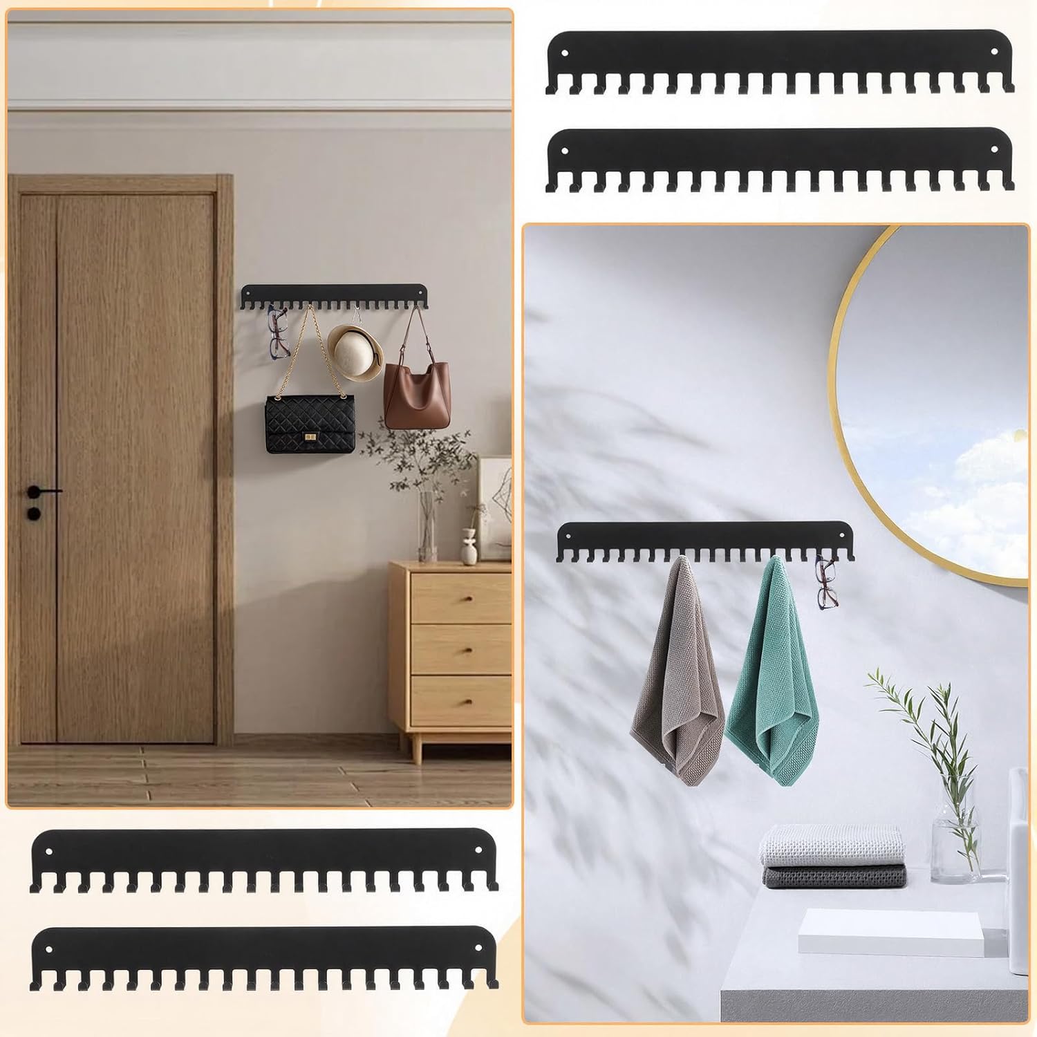 4 Pack Metal Medal Holder Display Hanger Rack, Wall Mounted with 20 Hooks for 60+ Medals, Sturdy Race Medal Holder for Running Gymnastic Soccer Sports Awards