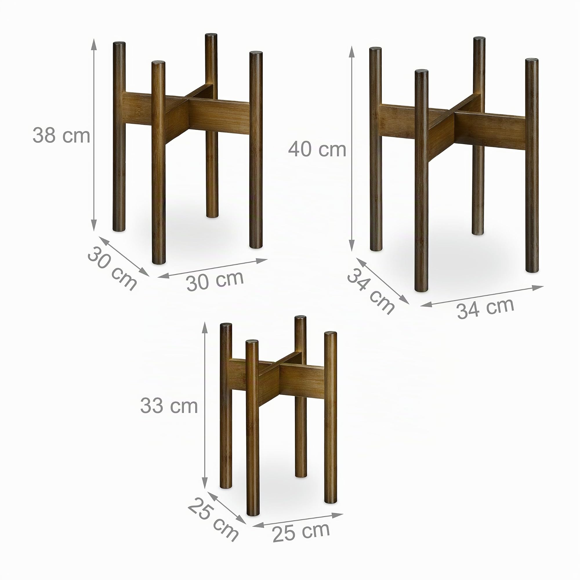Relaxdays Supporto per Fiori e Piante in Vaso, D: 20/25/29 cm, Set da 3 Portavasi, Fioriere da Interno, bambù, Marrone