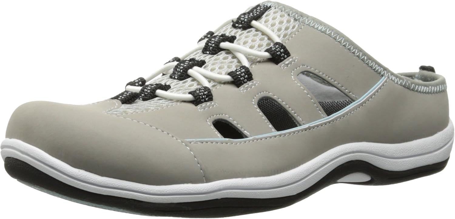 Easy Street Women's Barbara Fashion Sneaker, Grey Leather/Fabric, 10 W US