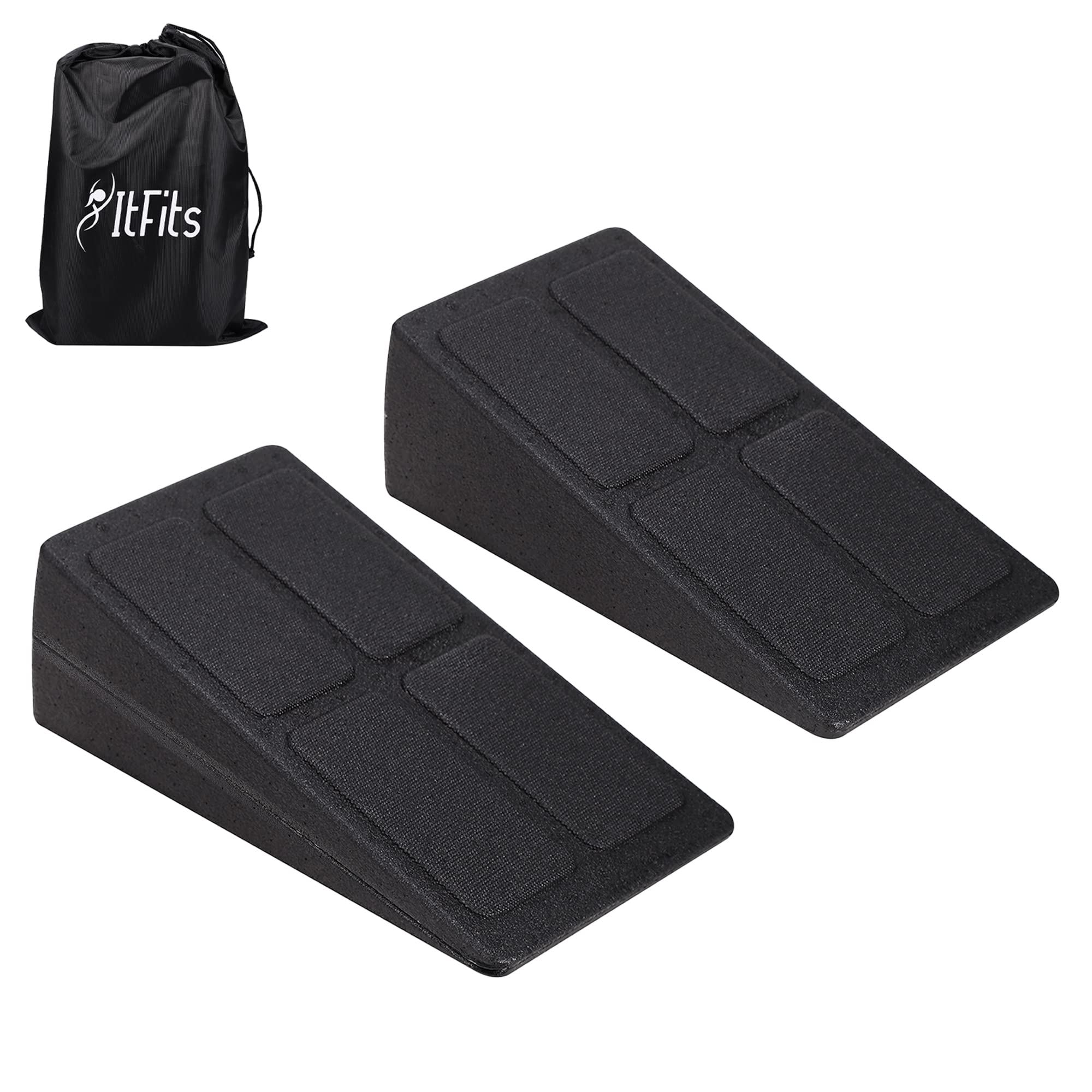 ItFits – 3pcs Squat Wedge, Adjustable Slant Board for Calf Stretching, Adjustable foot stretcher wedge for physical therapy, incline squat ramp for workout, slant board for squats with carry bag.