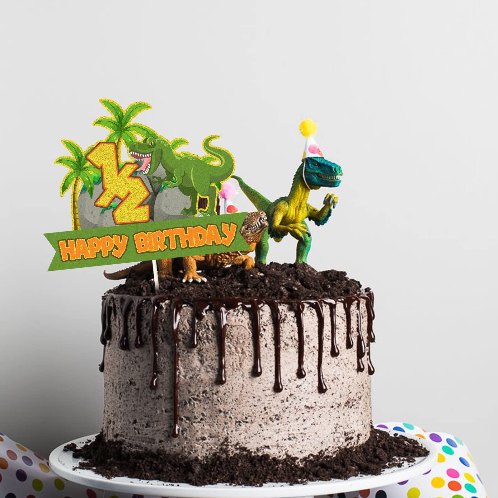 Happy Saurus Birthday Decorations Dinosaur Theme Cake Topper Set- Boys ...