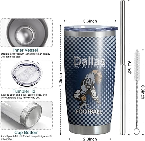 Miniatura 6 de Dallas - Taza de café aislada de acero inoxidable para viaje reutilizable, taza de viaje para fanáticos del fútbol Dallas, regalo para fanáticos del
