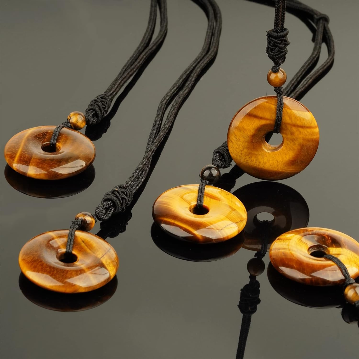 ASGIFT Lucky Coin Crystal Necklace 30mm Round Donut Natural Quartz Protection Pendant with Adjustable Rope Reiki Healing Crystal Stone Spiritual Necklaces for Men Women - Image 3