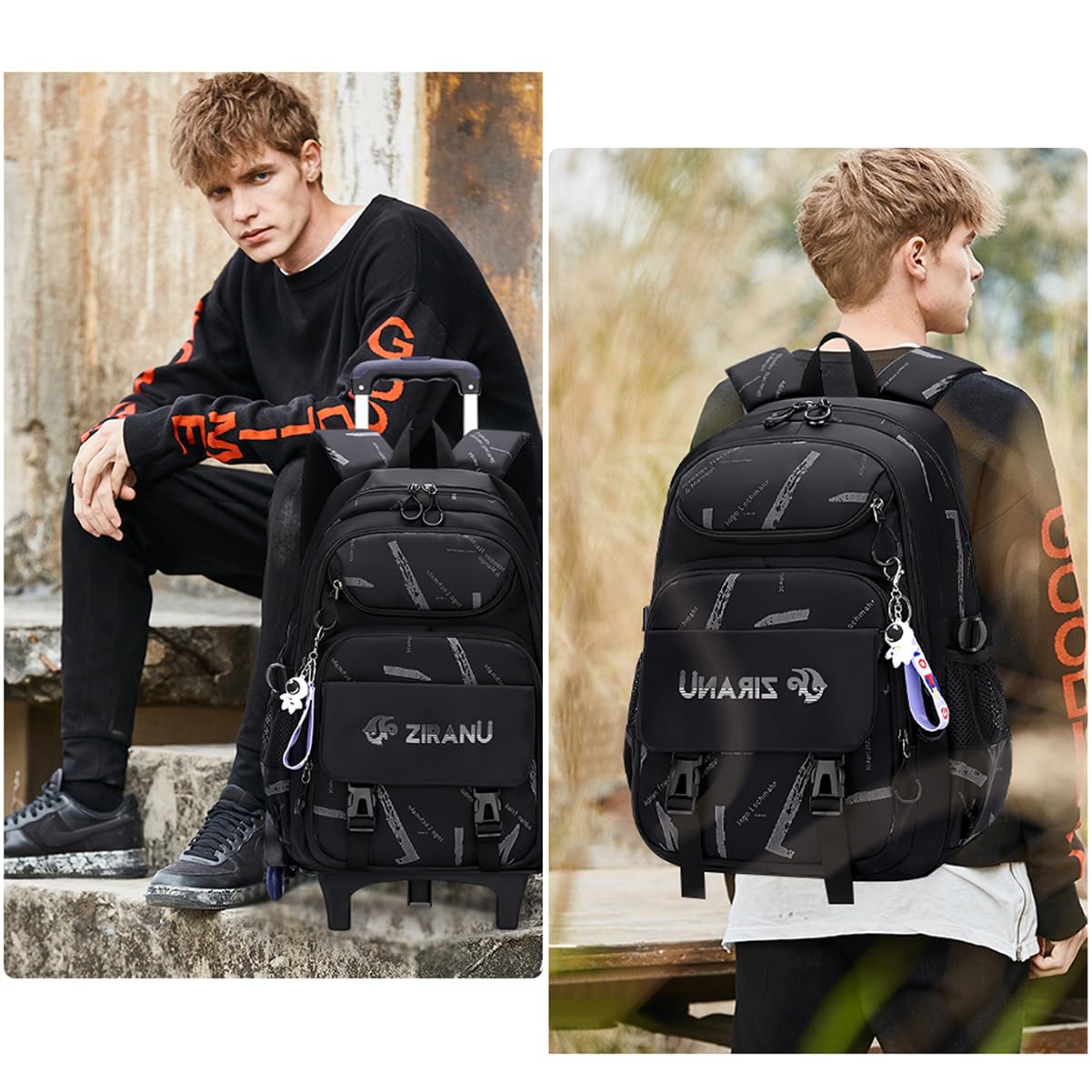 Mochilas Escolares con Ruedas Carro para Mochilas Escolares Niña Niños Grande Bolsas Escolares 6 Ruedas Trolley Bag Mochila Infantil Negro 32x20x46cm