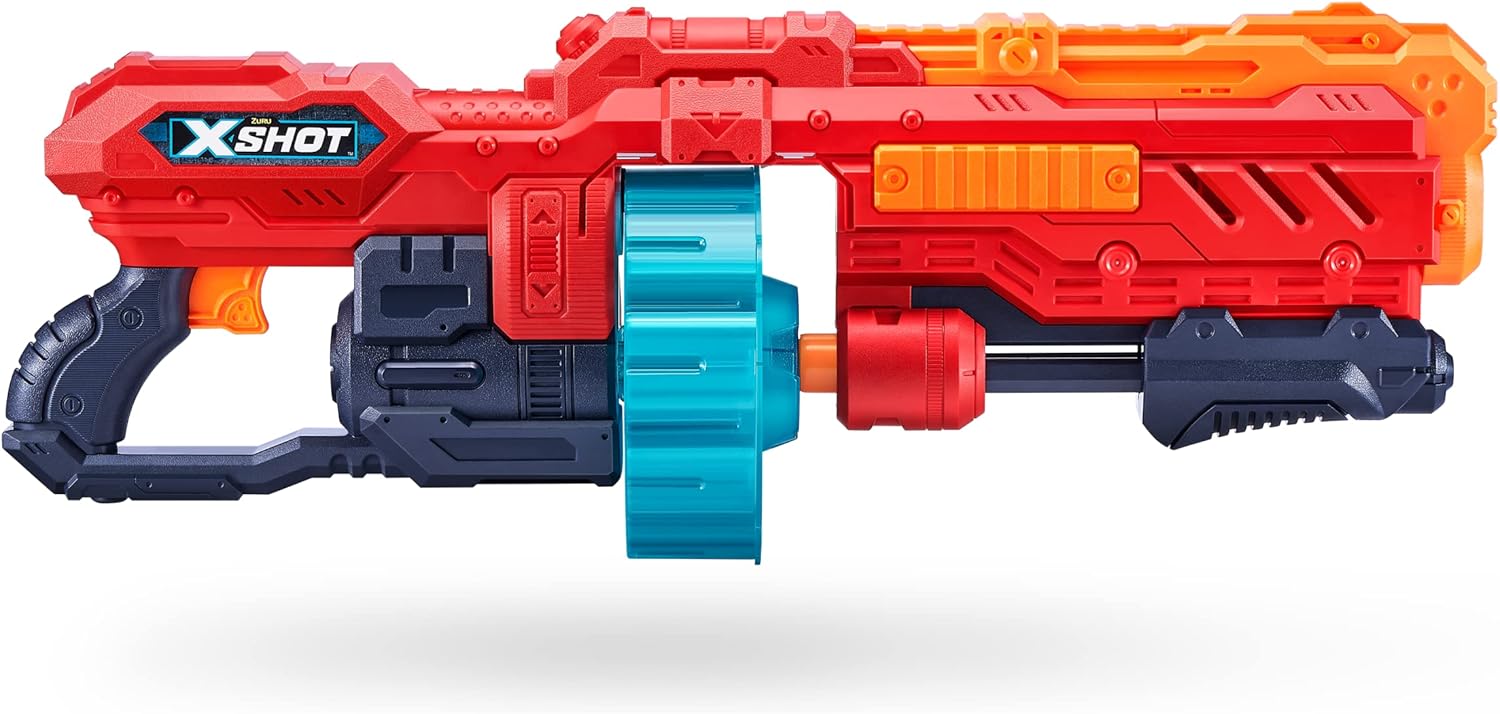 XSHOT Excel Turbo Advance (90 Darts) by ZURU, XSHOT Red Foam Dart Blaster, Toy Blaster, Automatic Rotating Barrel, Slam Fire, Toys for Kids, Teens, Adults (Red)
