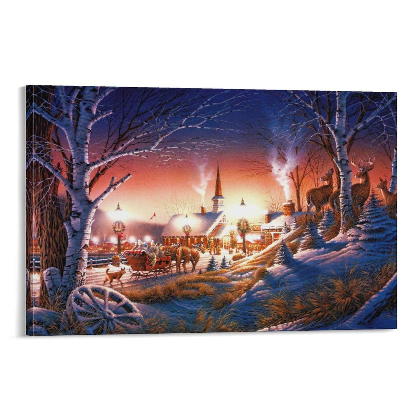 CPLVKWRQJ Winter Village Scene Single Piece Snowy Town Canvas Wall Decor - Kitchen Removable Wall Art Multi-Purpose Ready to Hang 16x24inch(40x60cm)