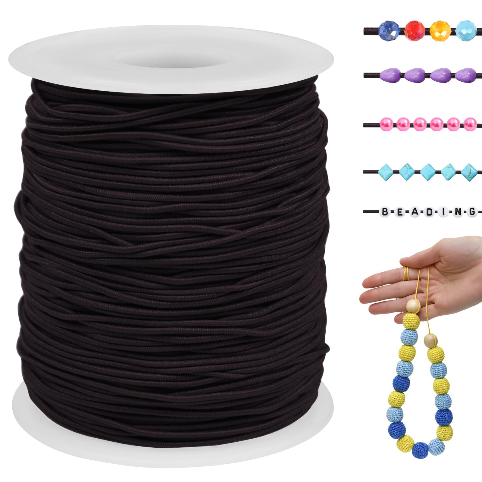 LEREATI Coffee Elastic Cord for Jewellery Making 1mm x 100m Elastic Thread for Bracelets Elastic Bracelet String Round Stretchy String for Bracelets, Necklaces, Sewing, DIY Crafts