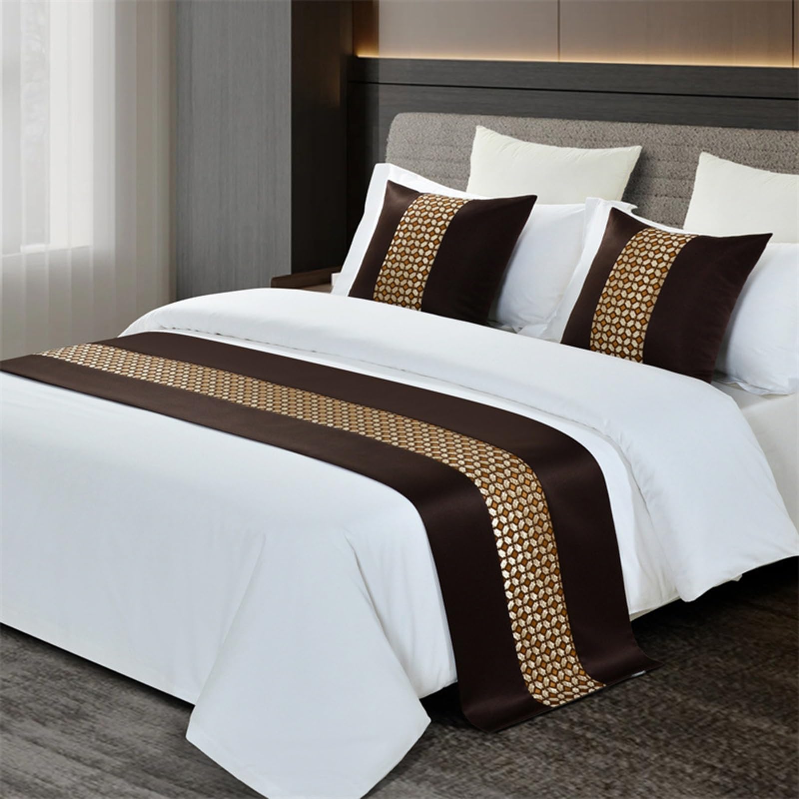 Syibelters Bed Runner Anti-Wrinkle Satin Bed Runner Scarf(Brown,50 * 210cm)