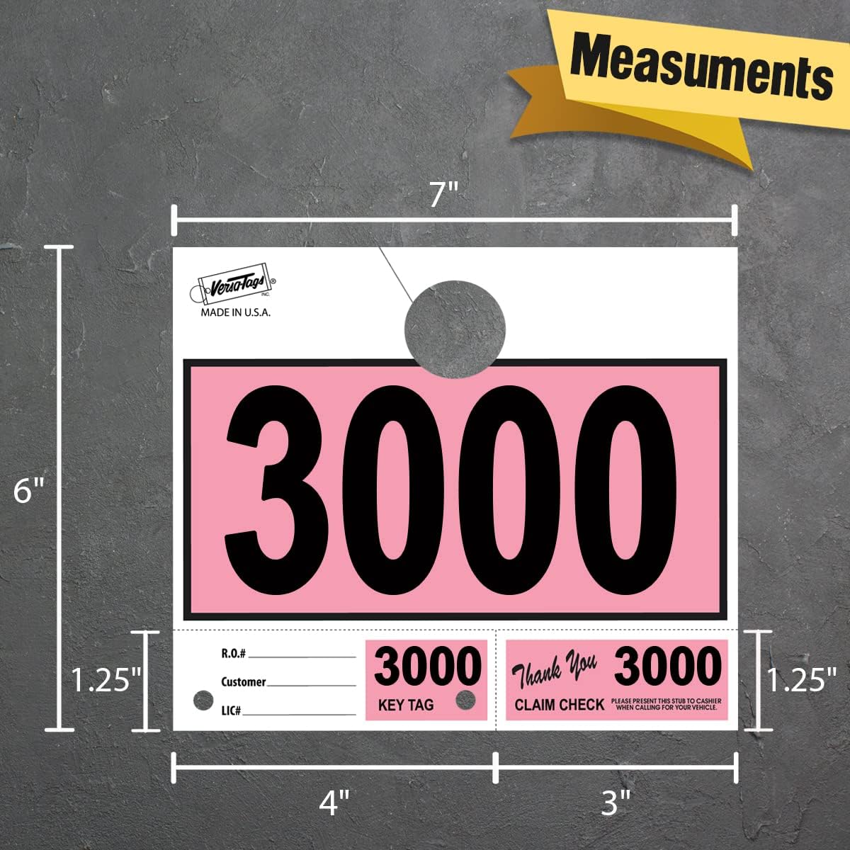 Versa-Tags 1000 Pink Car Dealer Service Hang Tags Service Dispatch Numbers, Service Department Numbered Key Tags for Mechanic Repair Shop 3 Part Key Ring - Pink (3000-3999)