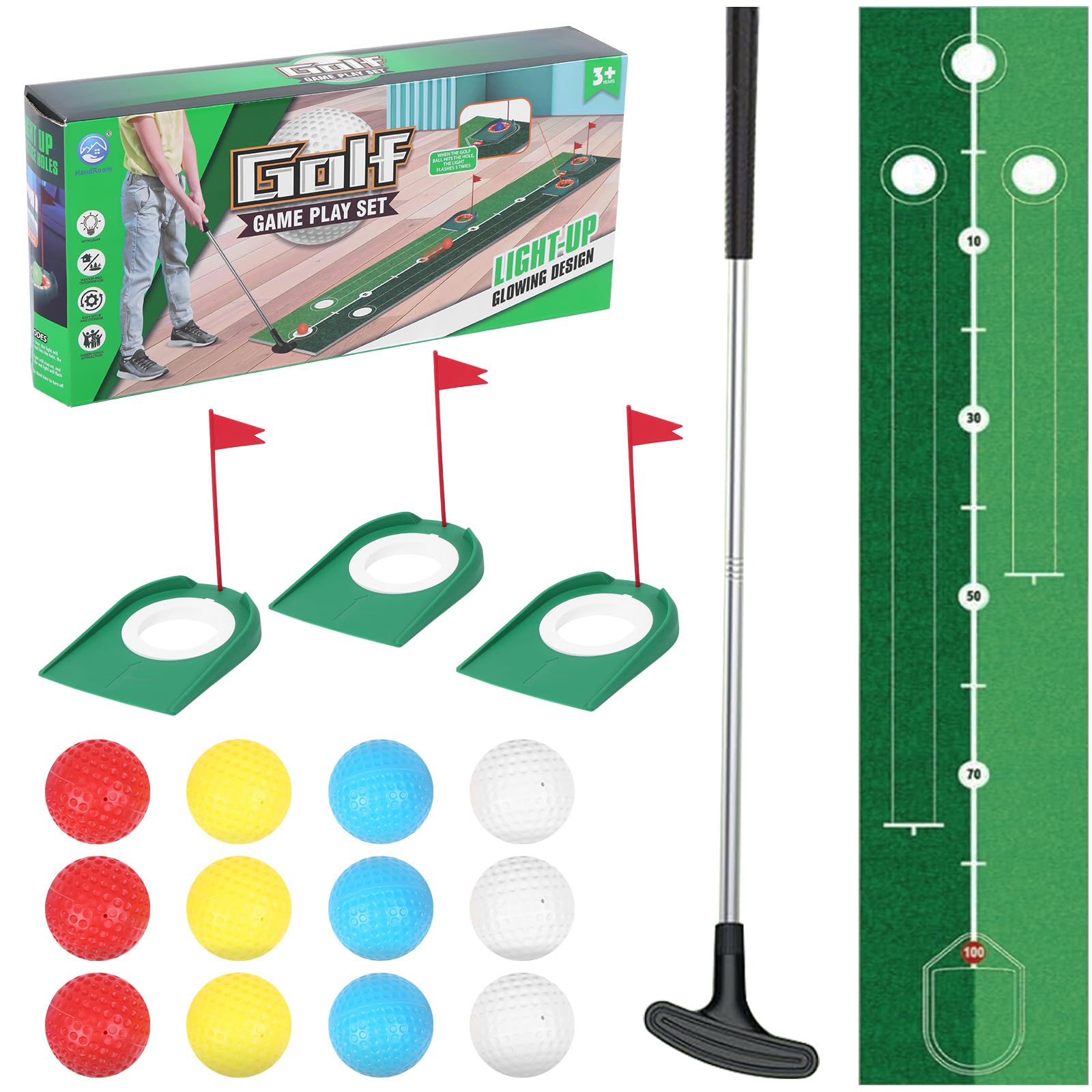 Kids Toy Golf Set, Golf Putting Set for Kids with Putting Mat, Putter, 3 Holes & 12 Balls, Mini Golfs Games, Indoor Outdoor Yard Golfs Game Sports Toys for Boys Girls Aged 3-8, Birthday Gift