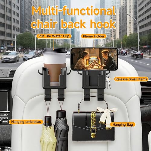 Miniatura 4 de Tallew - 2 portavasos para reposacabezas para asiento trasero de automóvil cuenta con gran capacidad y ganchos multifuncionales, accesorio universal