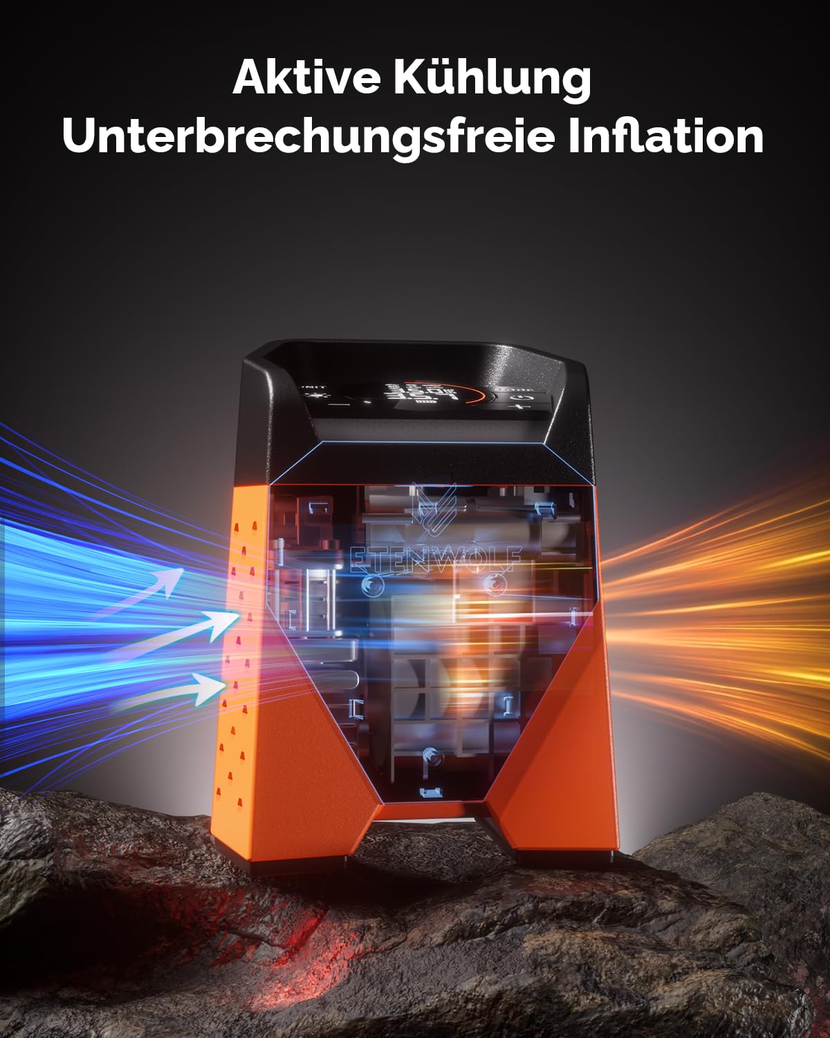 ETENWOLF ZEPHYR S3-7800mAh Elektrische Luftpumpe, 160 PSI/11.03Bar Tragbarer Luftkompressor Für Auto,Motorrad,Fahrrad,Bälle, 1 Minute Schnellbefüllung und Digitalen LED Leuchten, USB-Powerbank